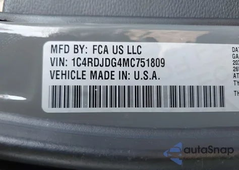 2021 Dodge Durango Gt из США, поврежденный, VIN 1C4RDJDG4MC751809